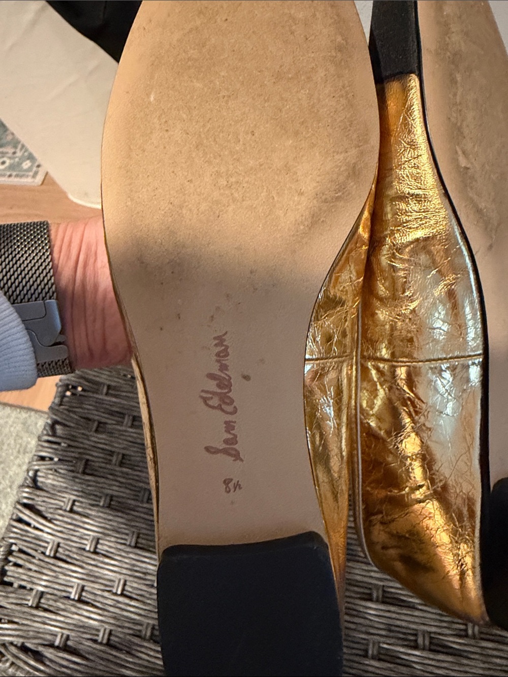Sam Edelman Metallic Gold Ballet Flat with Black Cap Toe size 8.5 - Picture 8 of 8